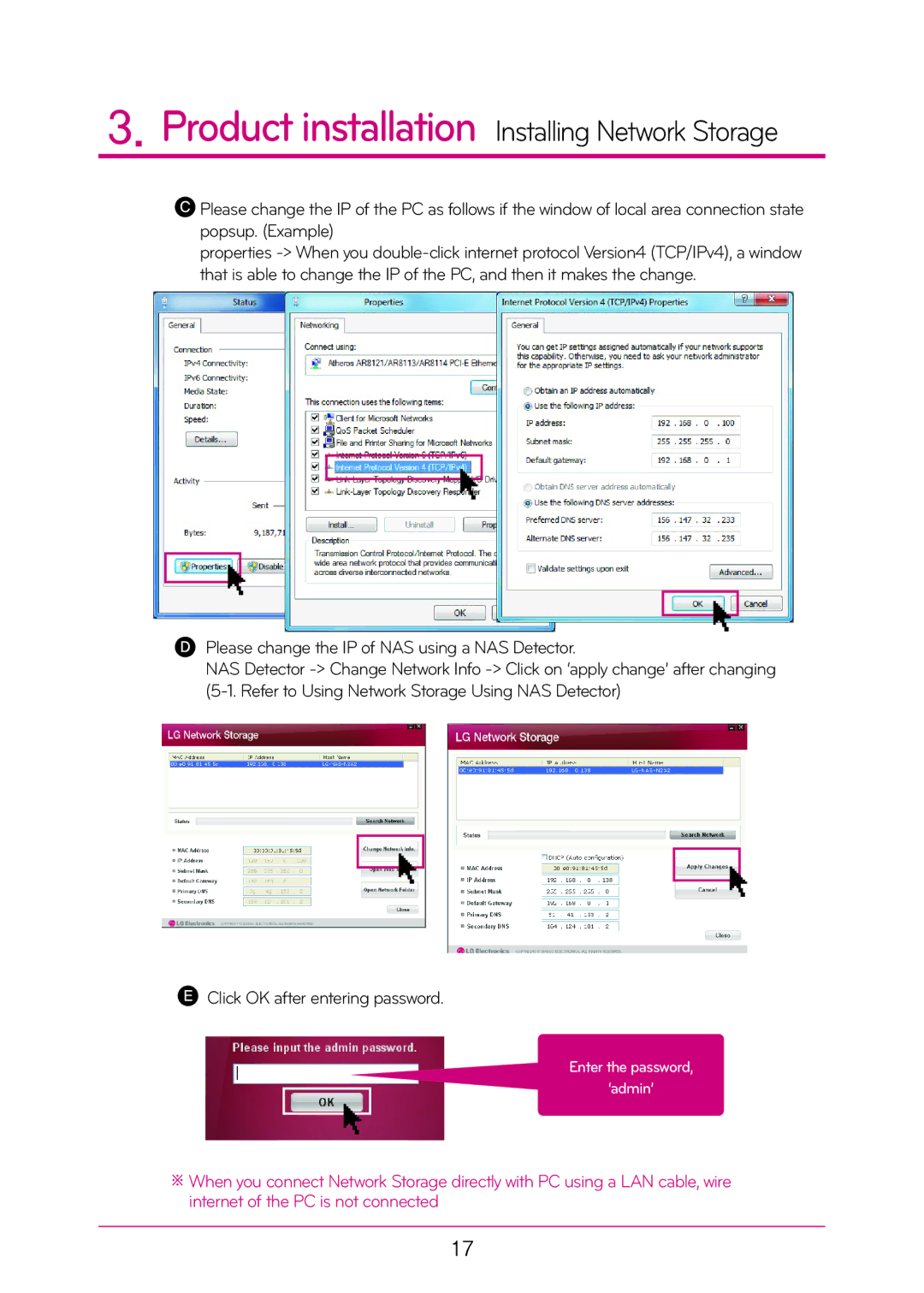 LG Electronics N2T2, N2A2 manual Enter the password ‘admin’ 