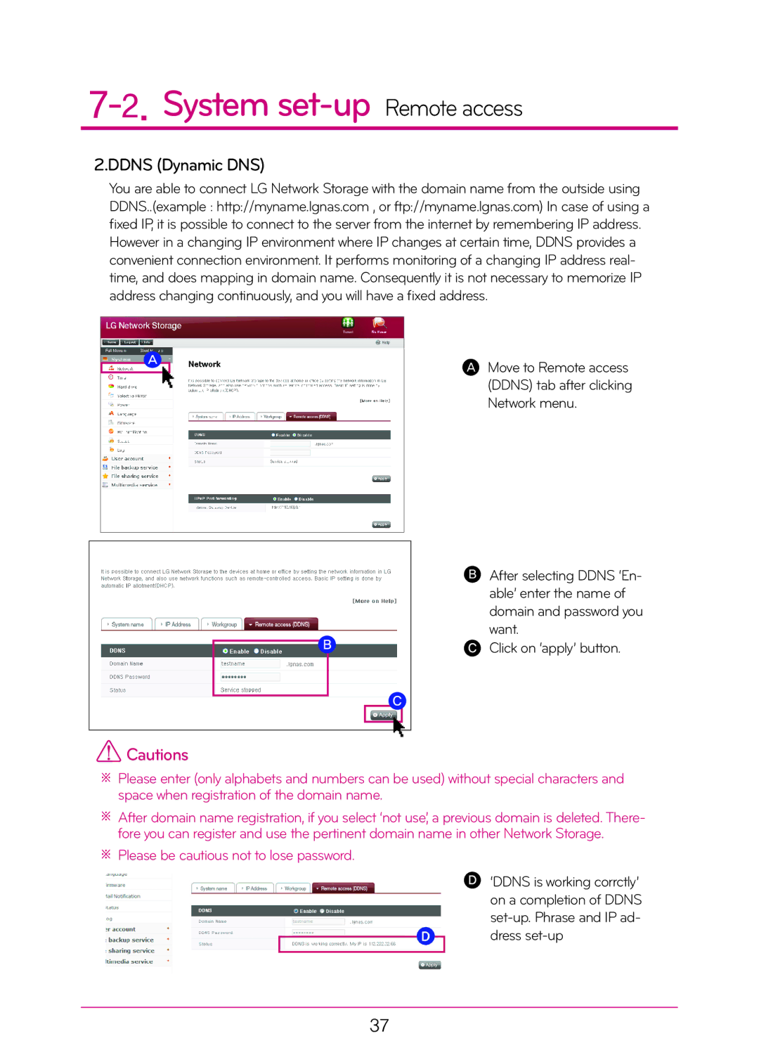 LG Electronics N2T2, N2A2 manual Ddns Dynamic DNS 