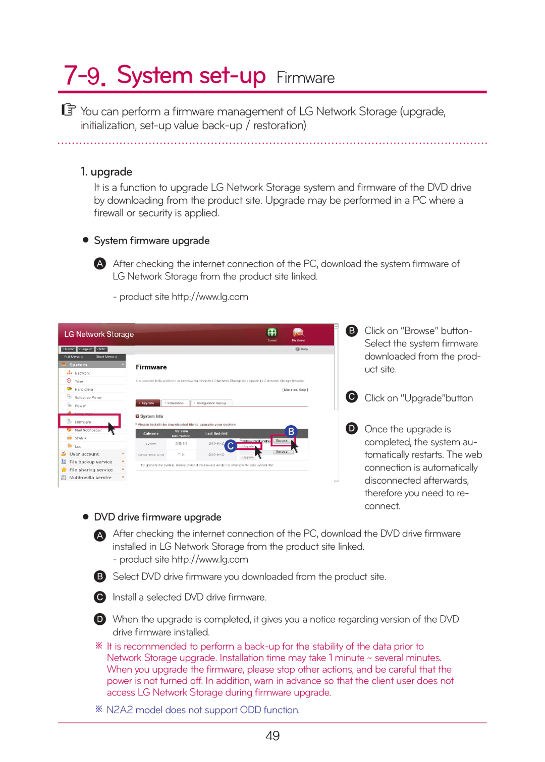 LG Electronics N2T2, N2A2 manual System set-up Firmware, DVD drive firmware upgrade 