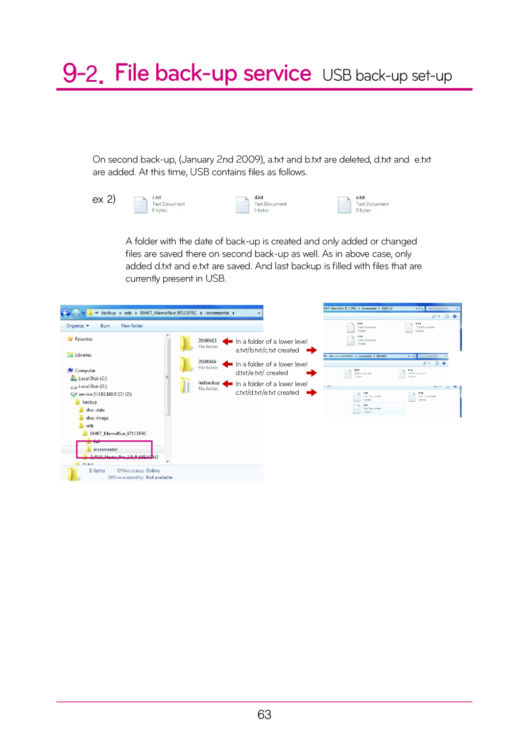 LG Electronics N2T2, N2A2 manual File back-up service USB back-upset-up 