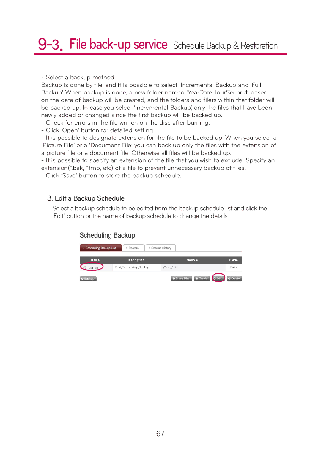 LG Electronics N2T2, N2A2 manual Edit a Backup Schedule 