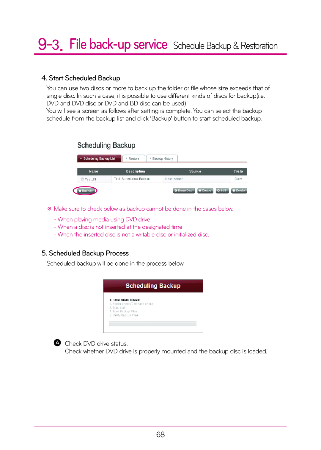 LG Electronics N2A2, N2T2 manual Start Scheduled Backup, Scheduled Backup Process 