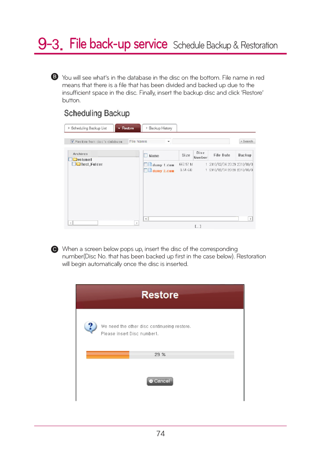 LG Electronics N2A2, N2T2 manual File back-up service Schedule Backup & Restoration 