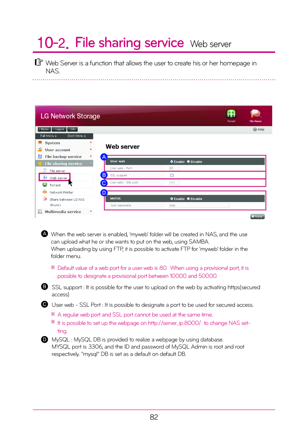 LG Electronics N2A2, N2T2 manual File sharing service Web server 