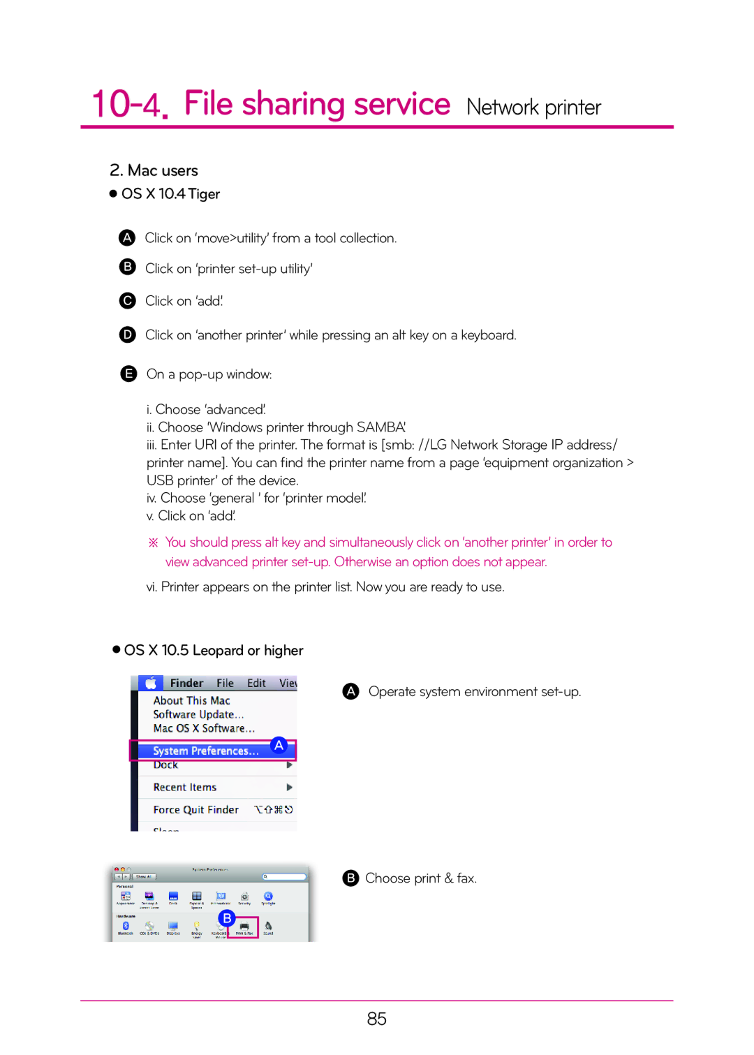 LG Electronics N2T2, N2A2 manual Mac users, OS X 10.4 Tiger, OS X 10.5 Leopard or higher 