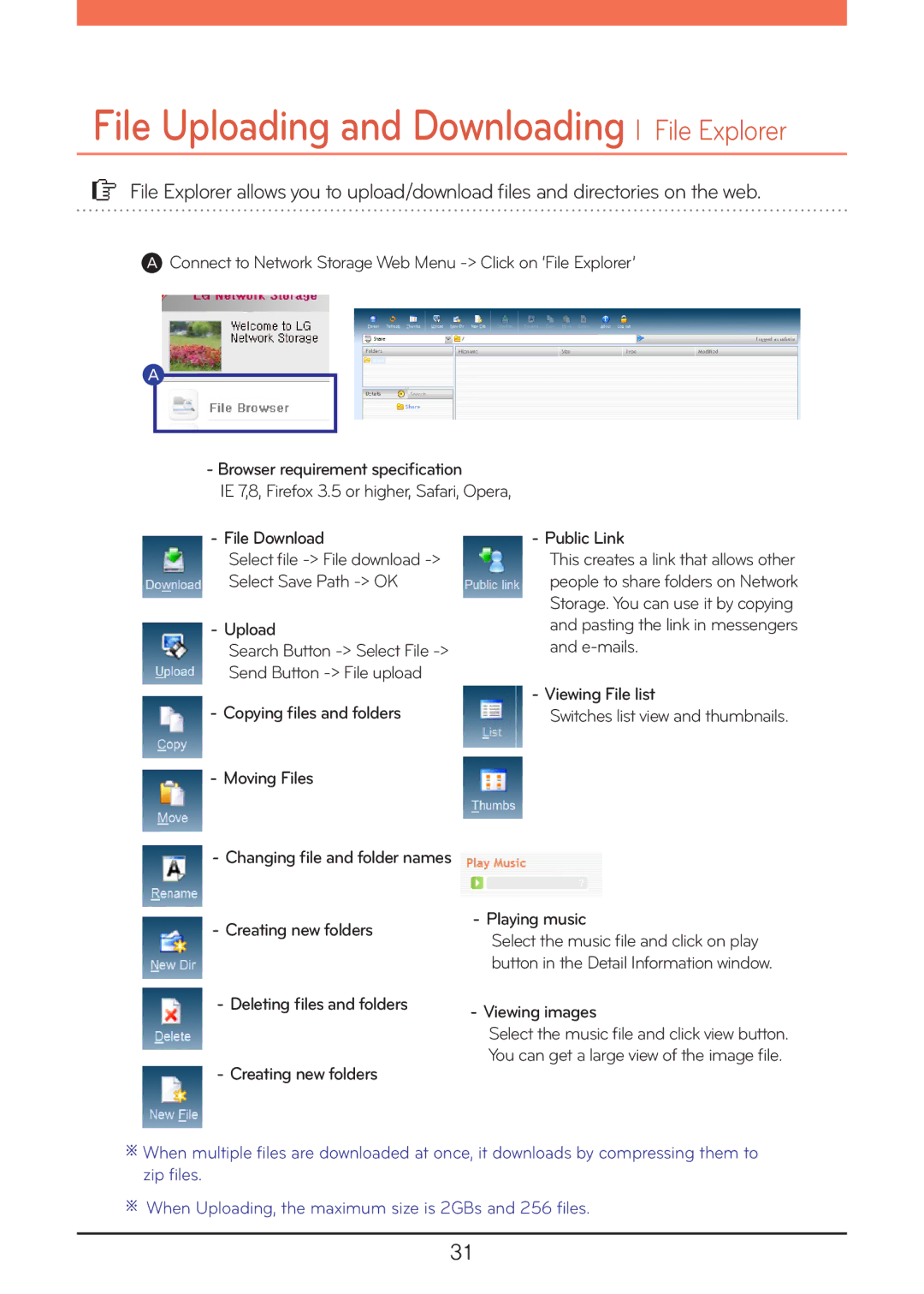 LG Electronics N1A1, N2R5, N2A2 File Uploading and Downloading l File Explorer, Deleting files and folders Viewing images 