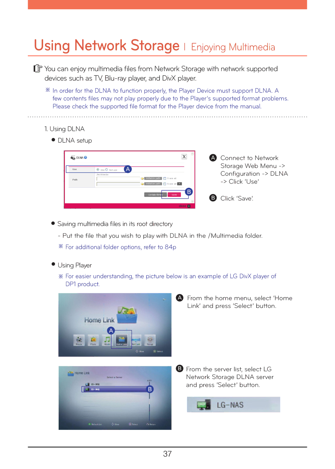 LG Electronics N1A1, N2R5, N2A2, N1T1, N1T3, N2B5 owner manual Saving multimedia files in its root directory, Using Player 