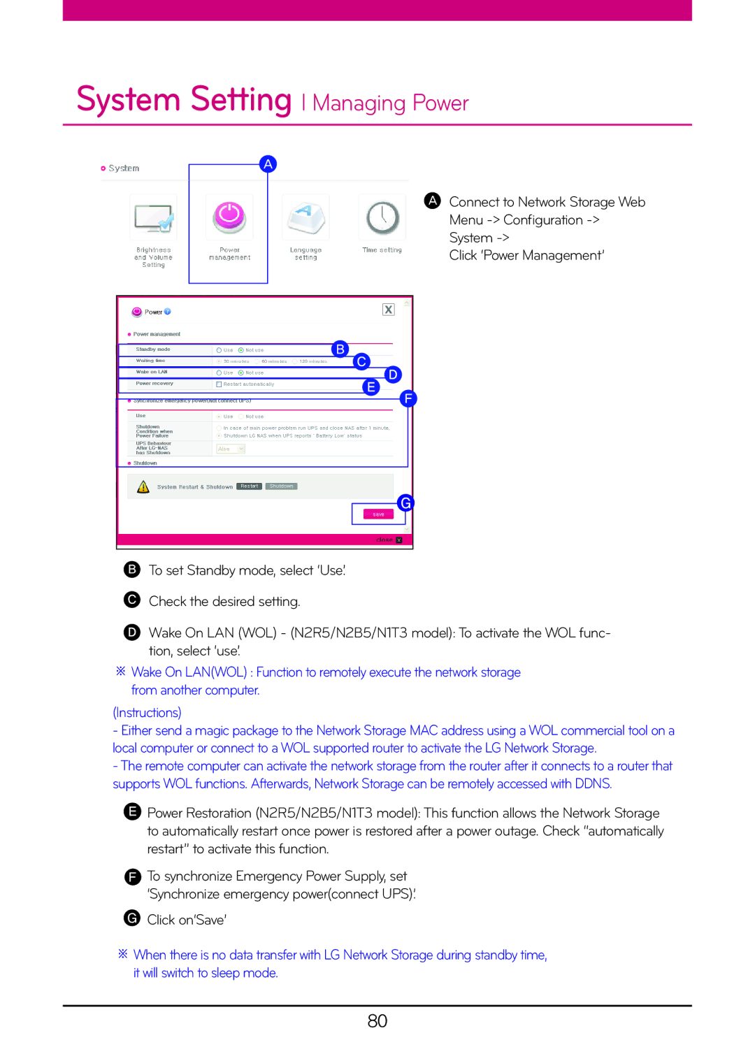 LG Electronics N2A2, N2R5, N1A1, N1T1, N1T3, N2B5 owner manual System Setting l Managing Power 