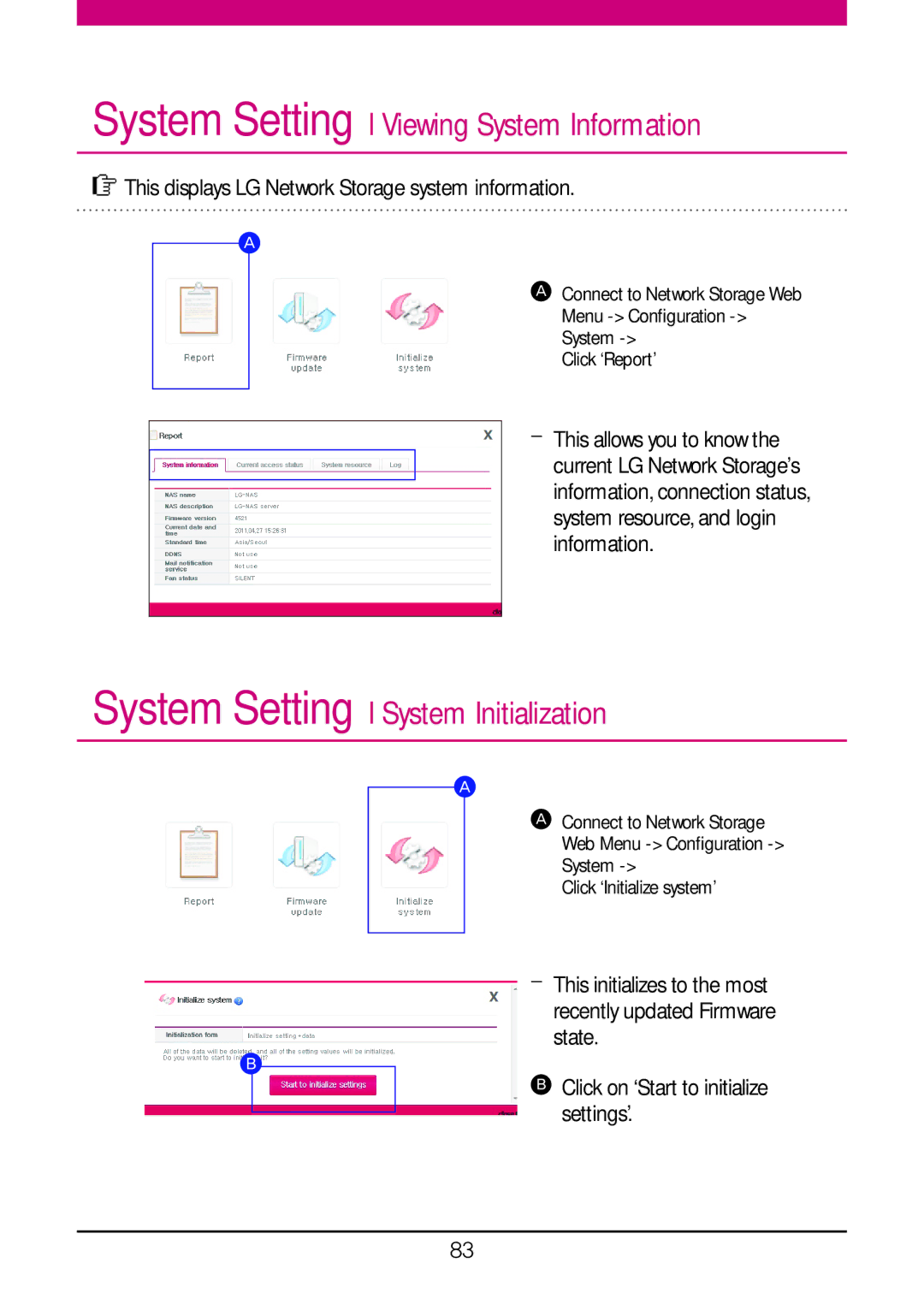 LG Electronics N2B5, N2R5, N1A1, N2A2 System Setting l Viewing System Information, System Setting l System Initialization 