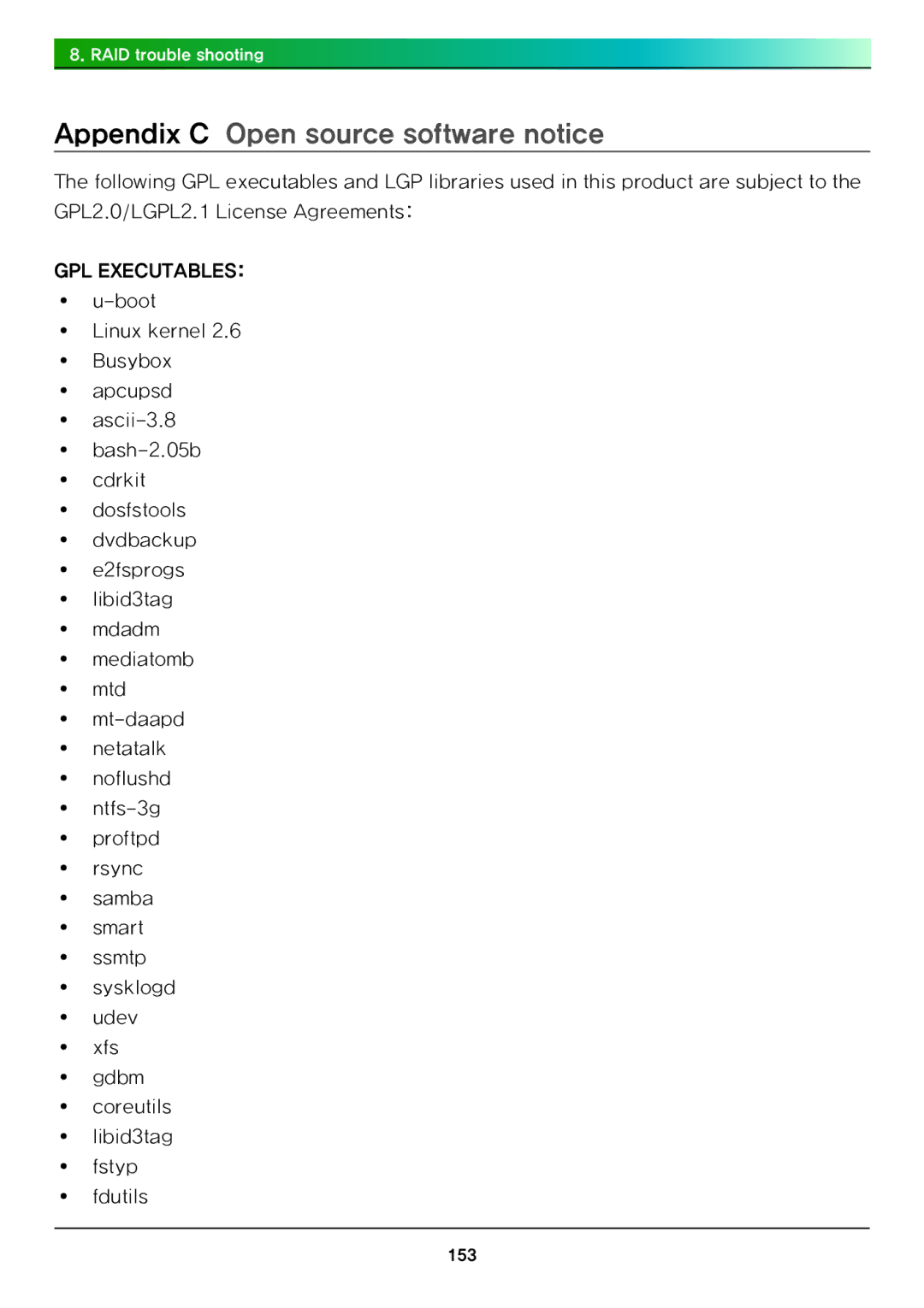 LG Electronics N4B1 manual Appendix C Open source software notice 