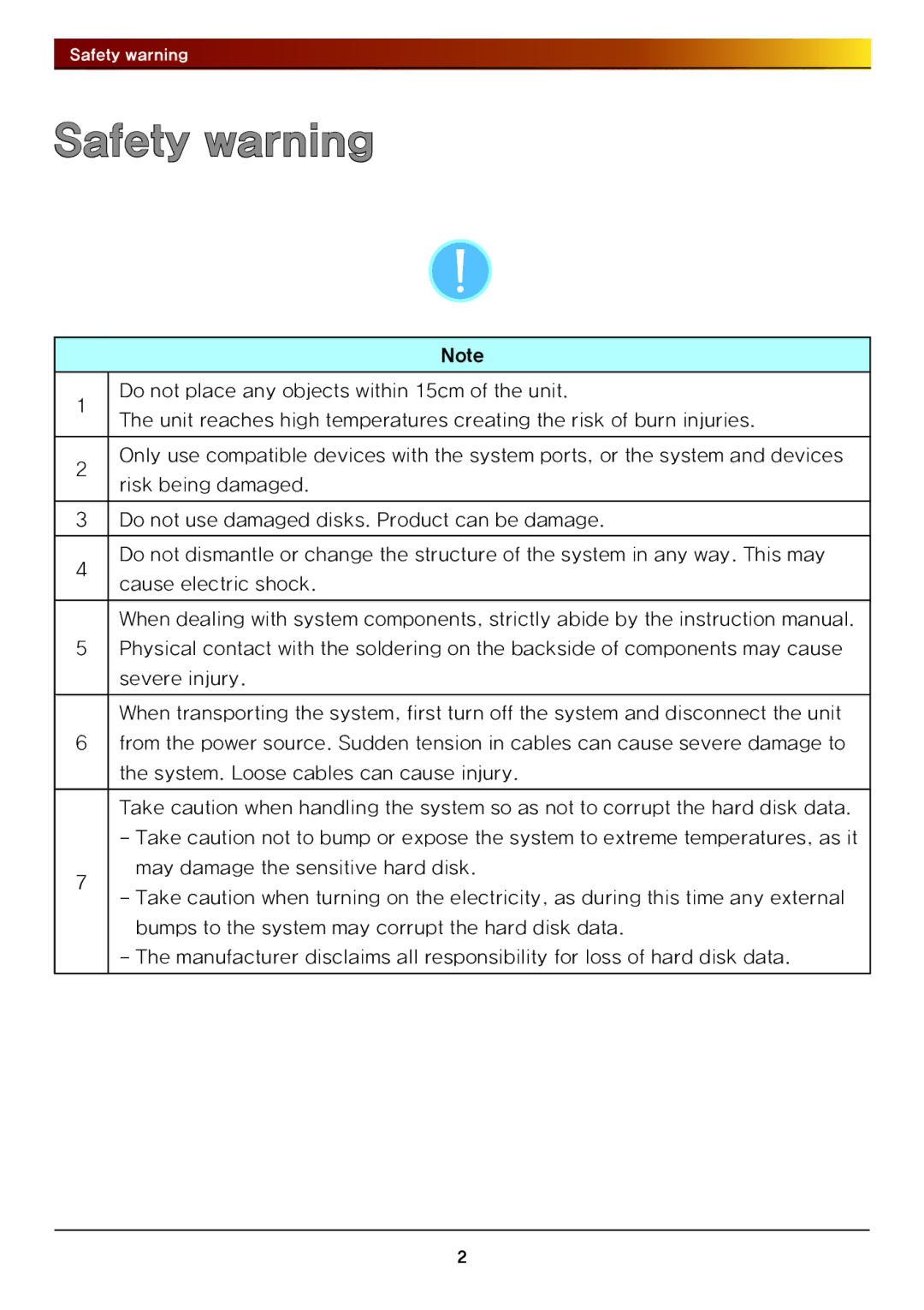 LG Electronics N4B1 manual Safety warning 