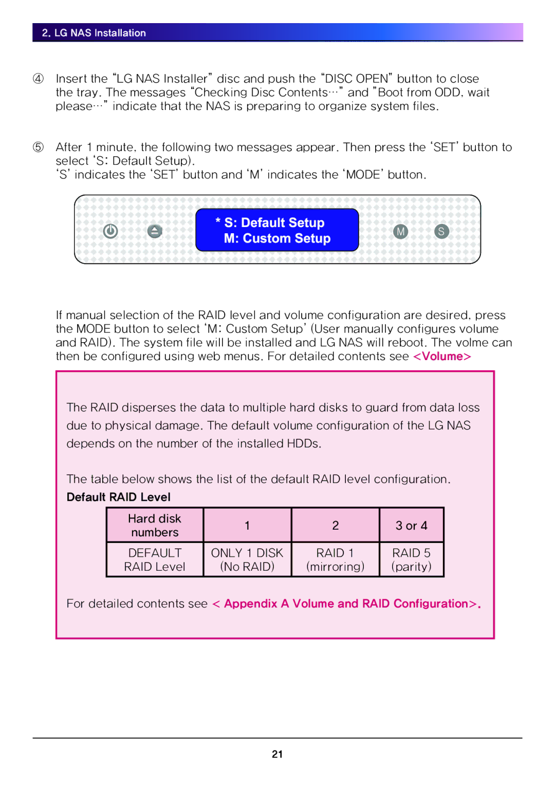 LG Electronics N4B1 manual Default Only 1 Disk RAID 