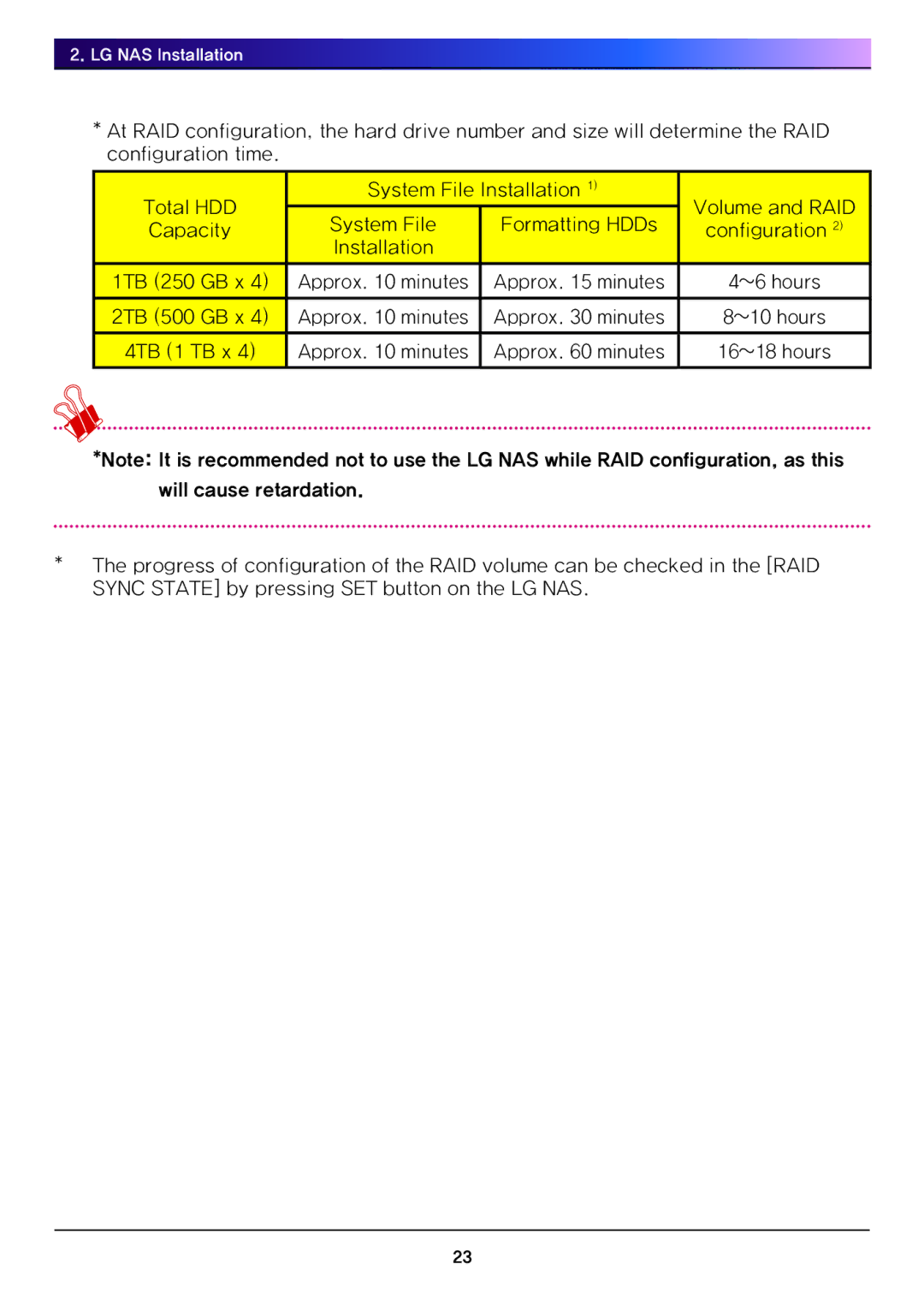 LG Electronics N4B1 manual LG NAS Installation 