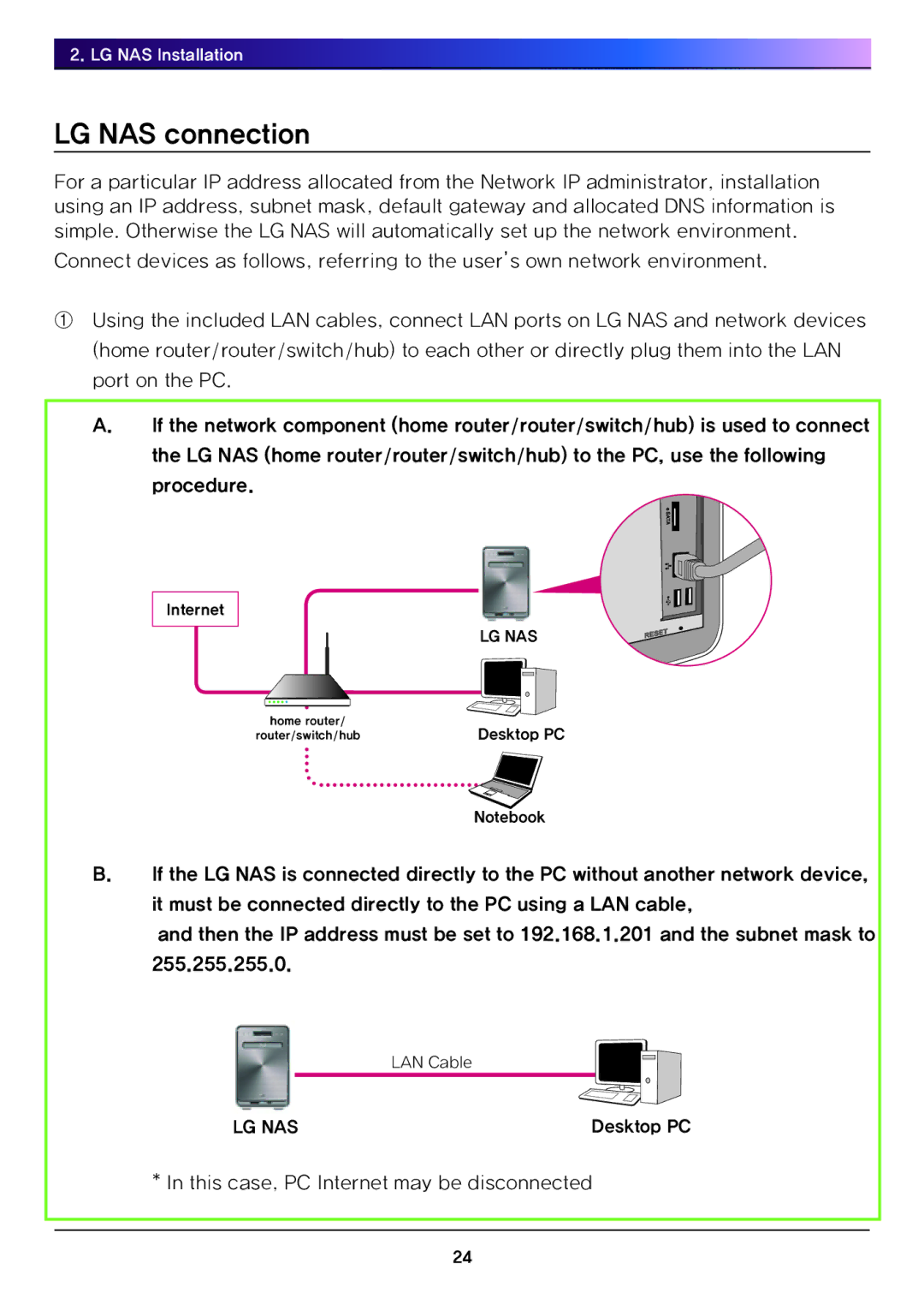 LG Electronics N4B1 manual LG NAS connection 