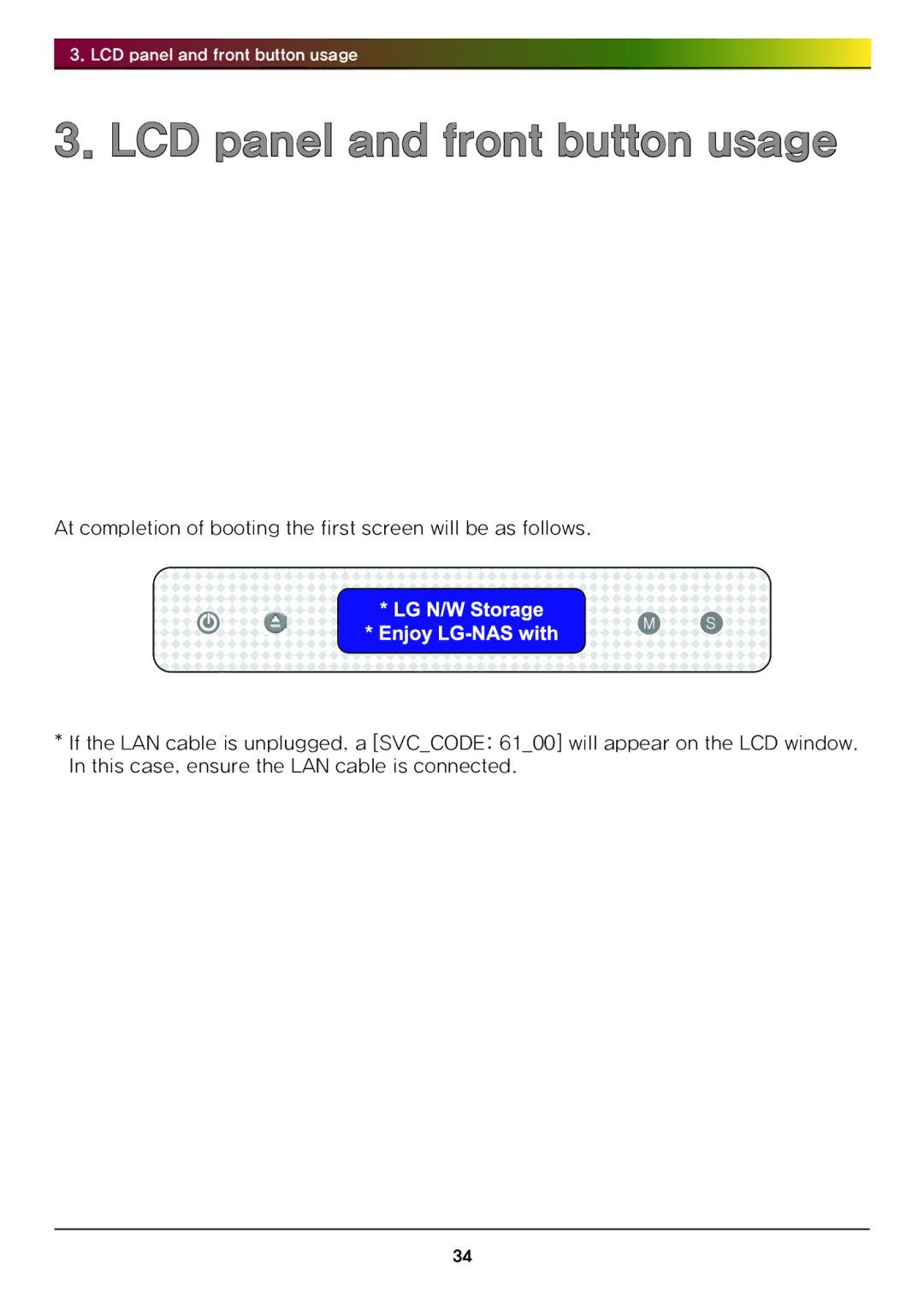 LG Electronics N4B1 manual LCD panel and front button usage 