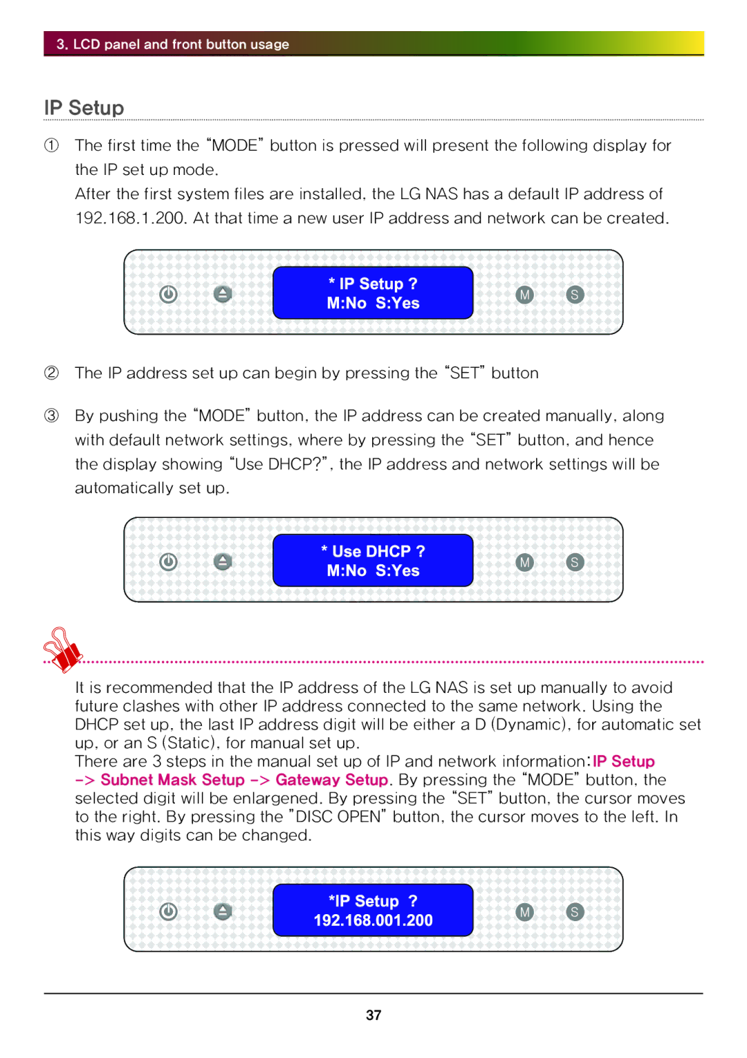 LG Electronics N4B1 manual IP Setup 