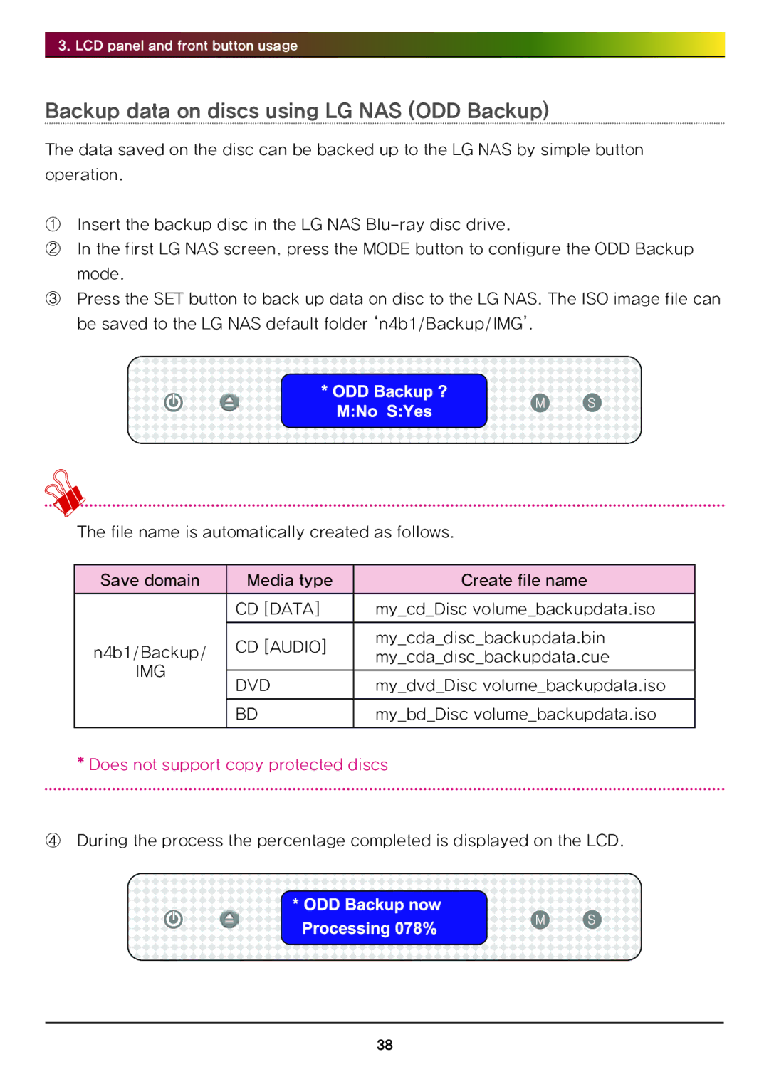 LG Electronics N4B1 manual Backup data on discs using LG NAS ODD Backup, Img Dvd 