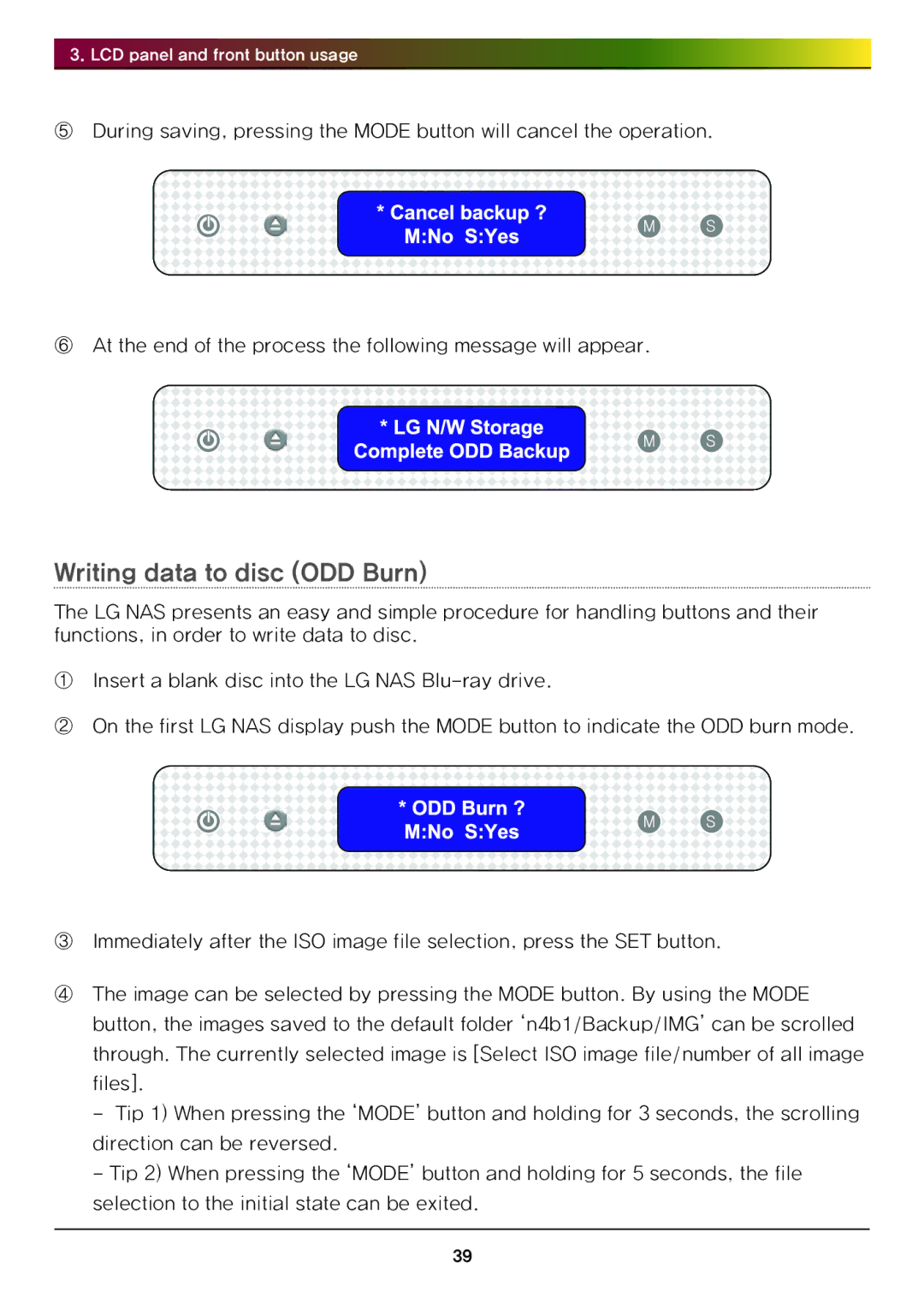 LG Electronics N4B1 manual Writing data to disc ODD Burn 