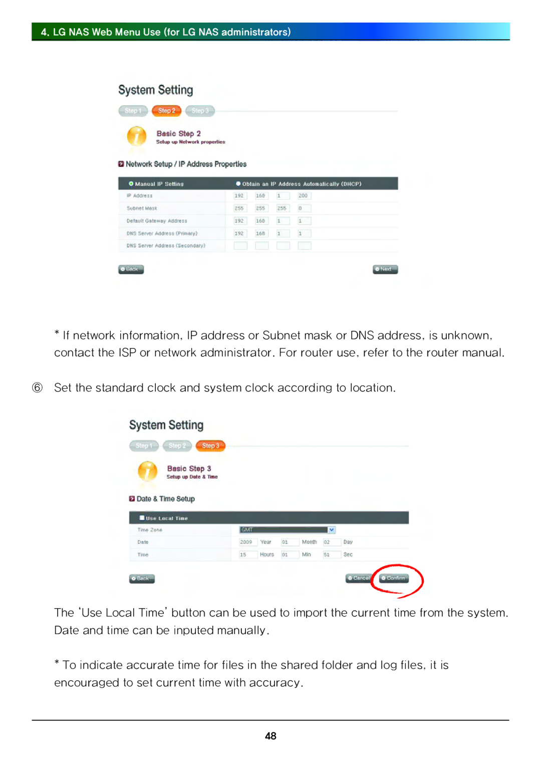 LG Electronics N4B1 manual LG NAS Web Menu Use for LG NAS administrators 