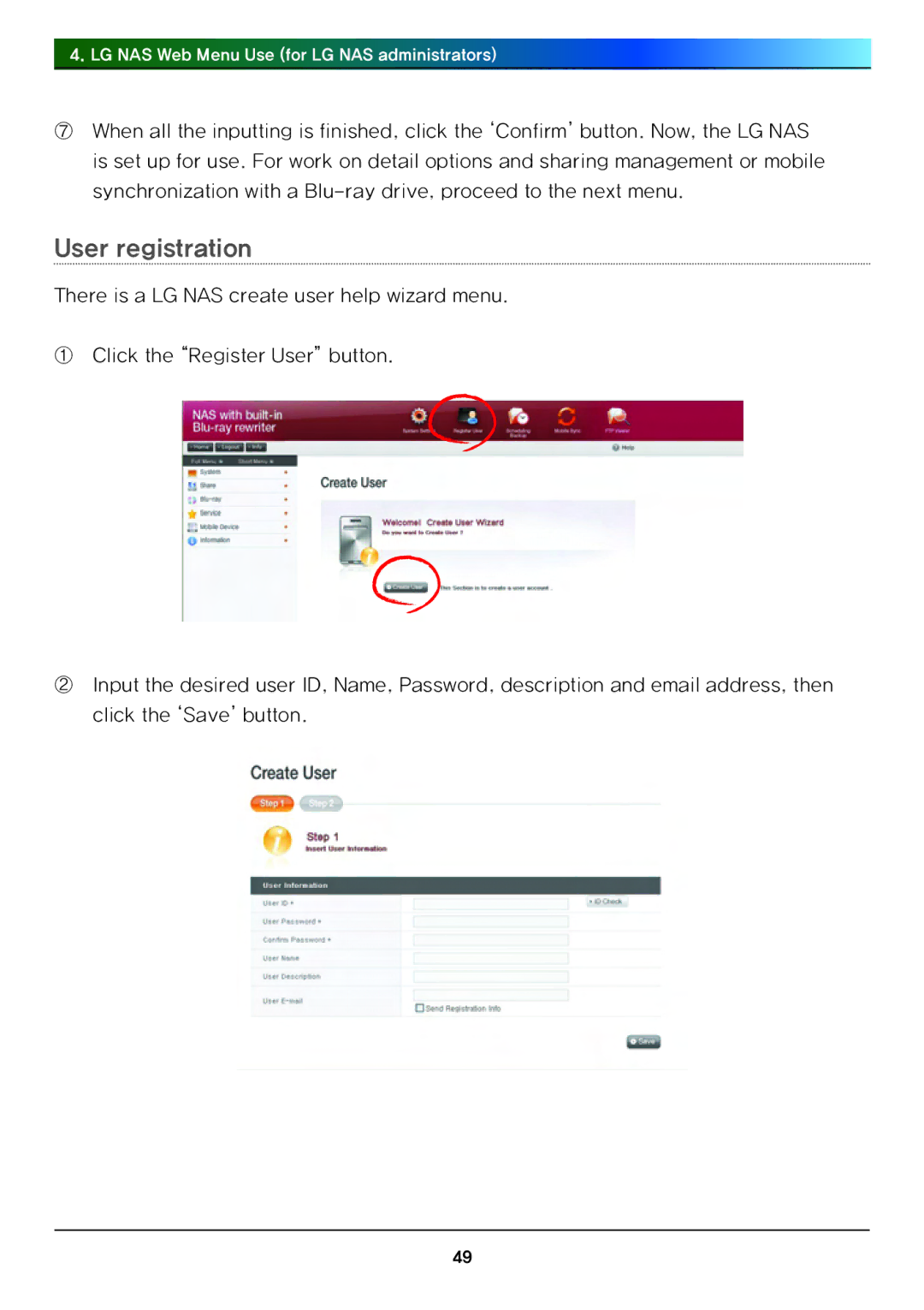 LG Electronics N4B1 manual User registration 