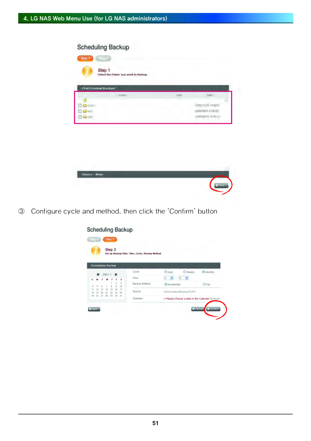 LG Electronics N4B1 manual LG NAS Web Menu Use for LG NAS administrators 