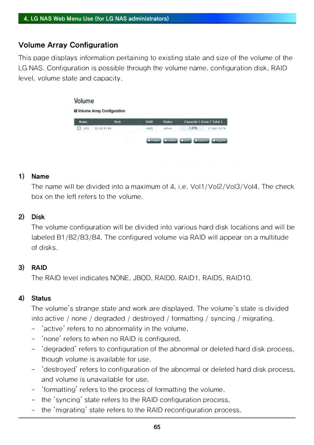 LG Electronics N4B1 manual Volume Array Configuration 