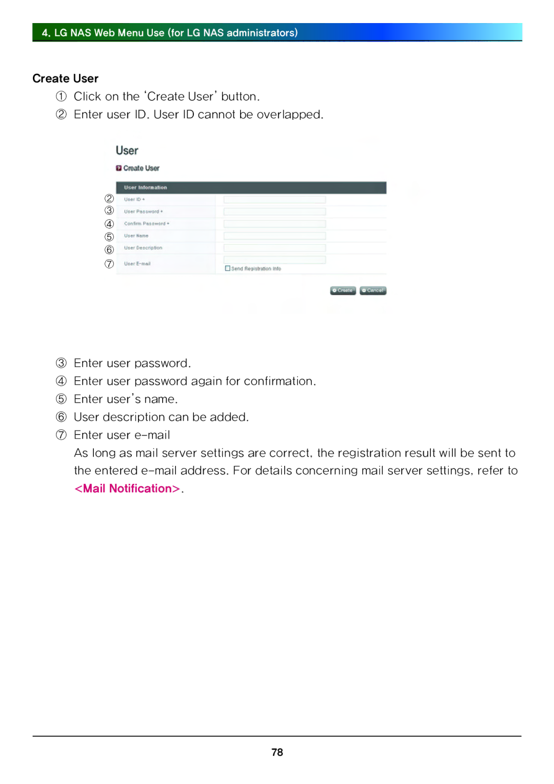 LG Electronics N4B1 manual LG NAS Web Menu Use for LG NAS administrators 