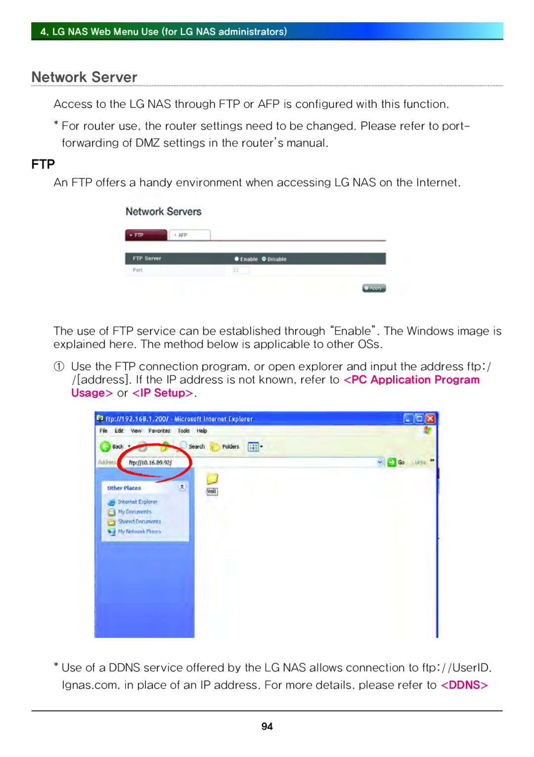 LG Electronics N4B1 manual Network Server, Ftp 