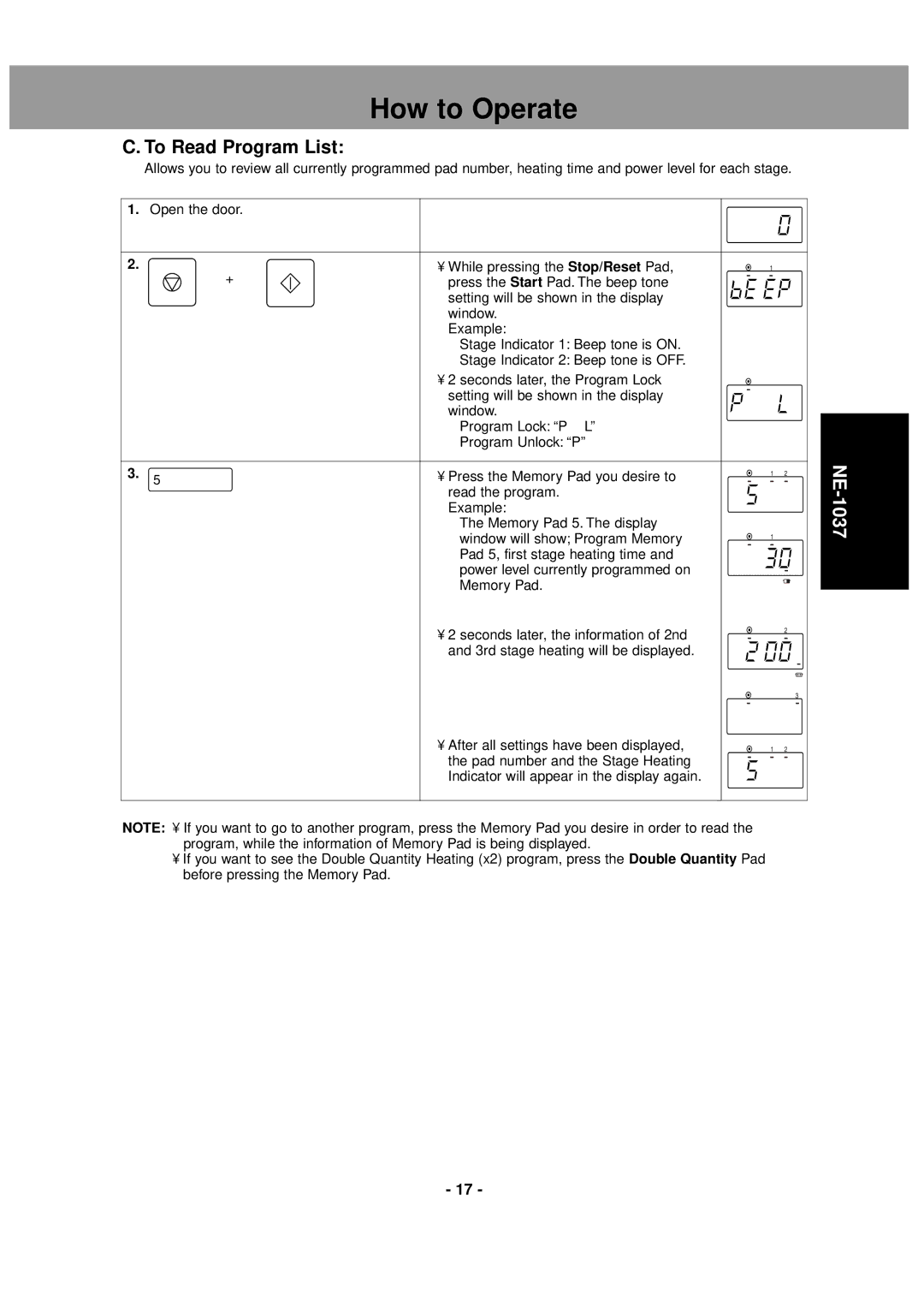 LG Electronics NE-1037, NE-1027 operating instructions To Read Program List 