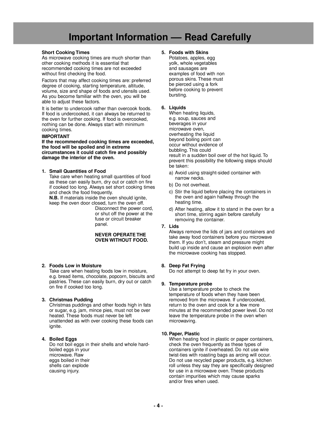 LG Electronics NE-1027, NE-1037 operating instructions Important Information -- Read Carefully 