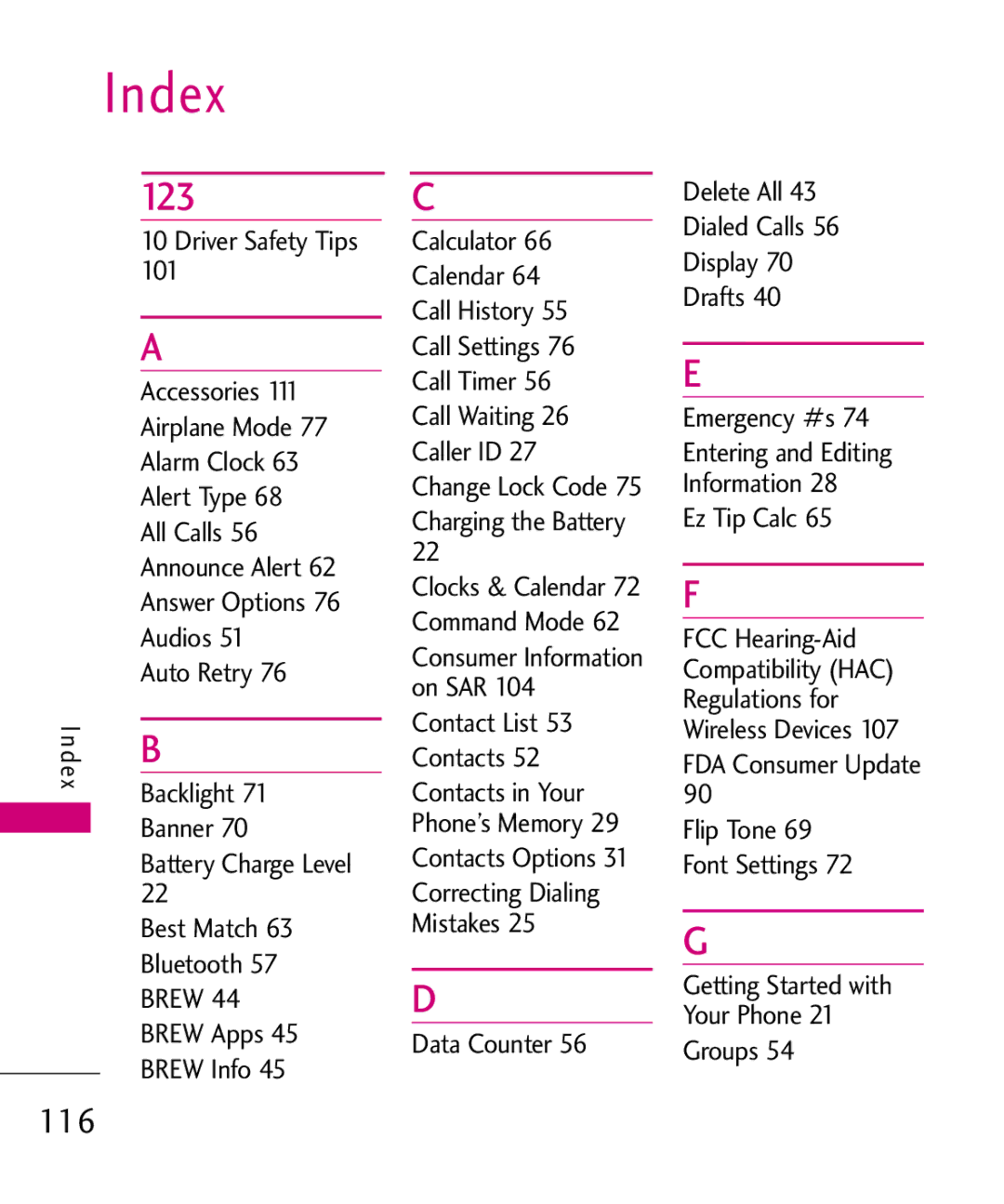 LG Electronics Nite, MMBB0382401 manual Index, 123 