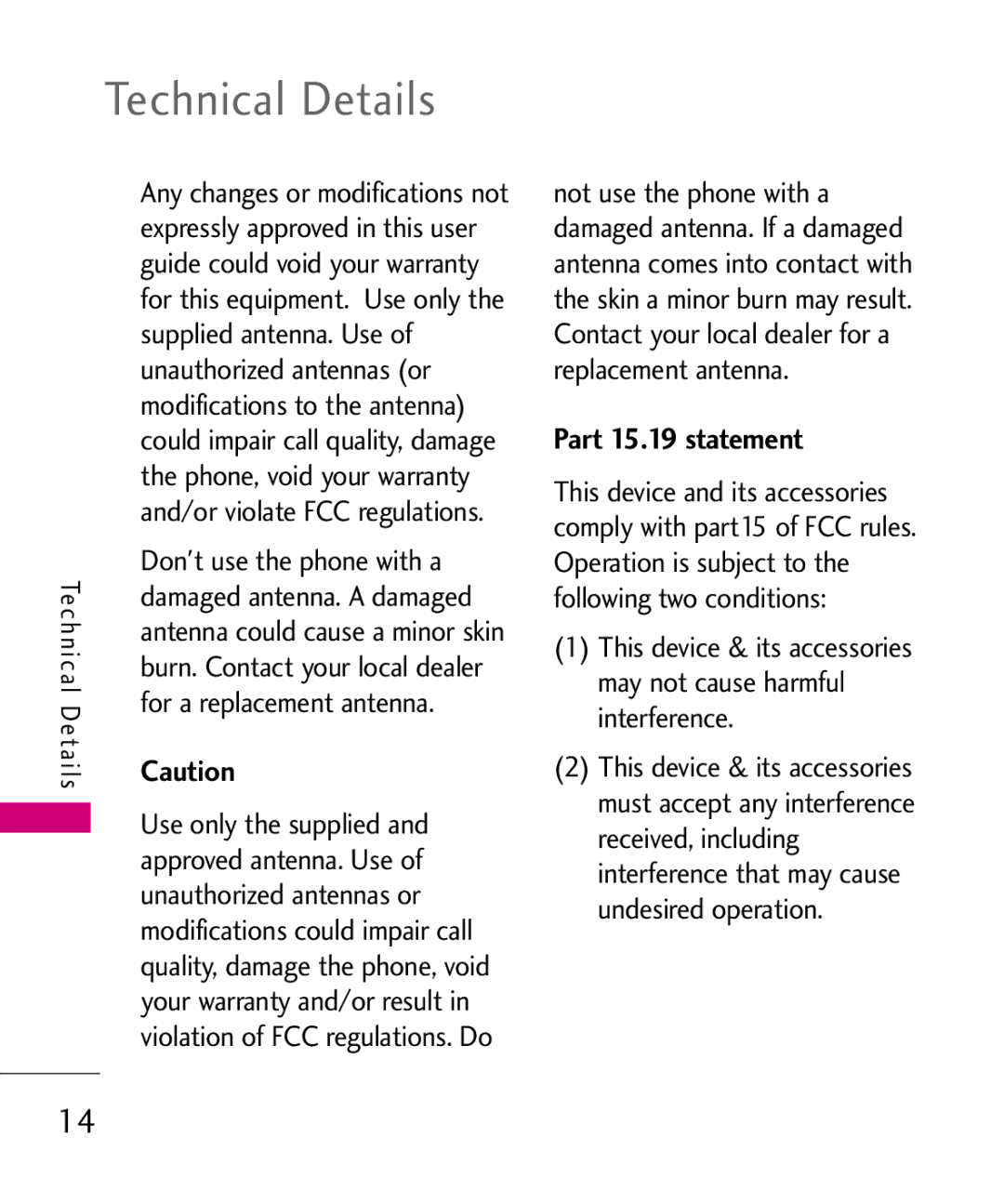 LG Electronics Nite, MMBB0382401 manual Part 15.19 statement 