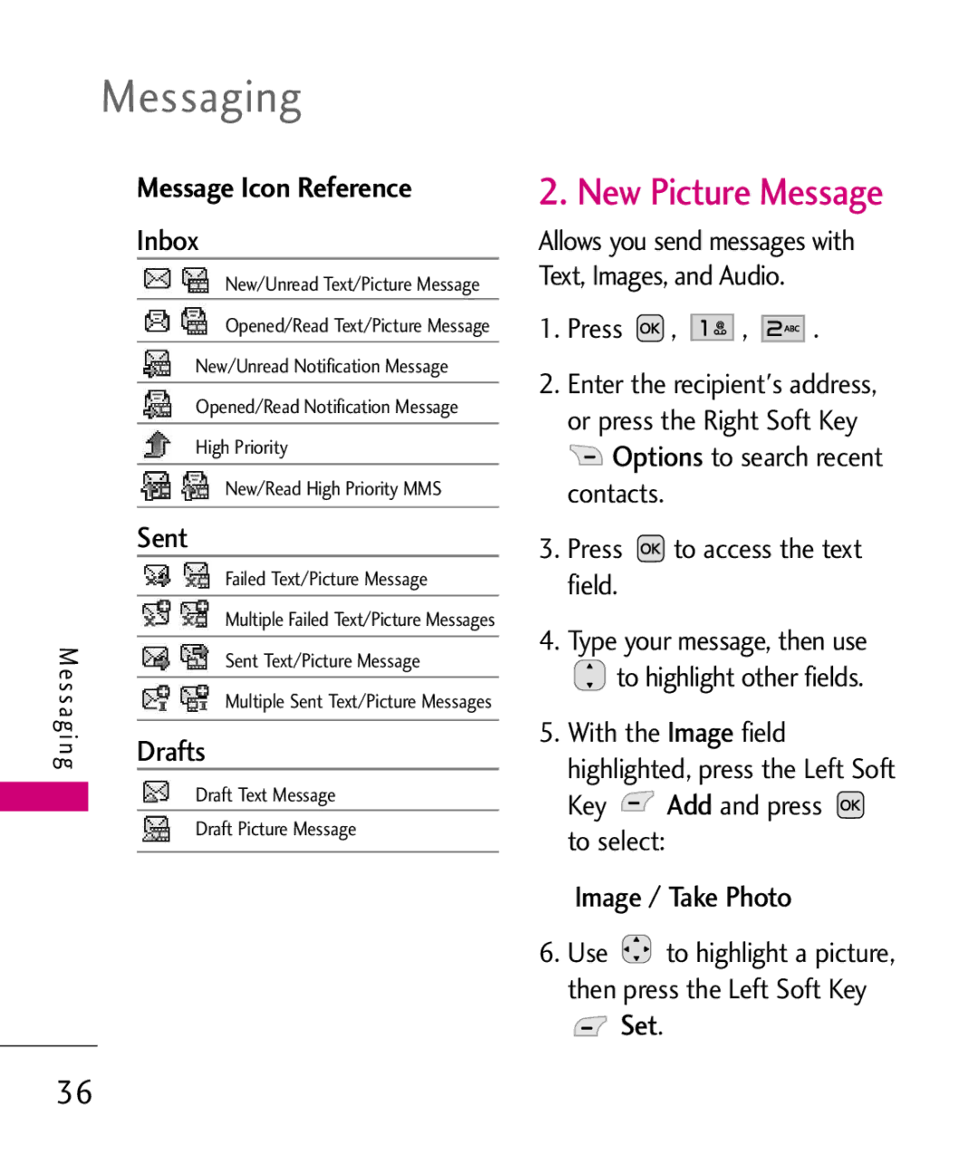 LG Electronics Nite, MMBB0382401 manual Messaging, Message Icon Reference 