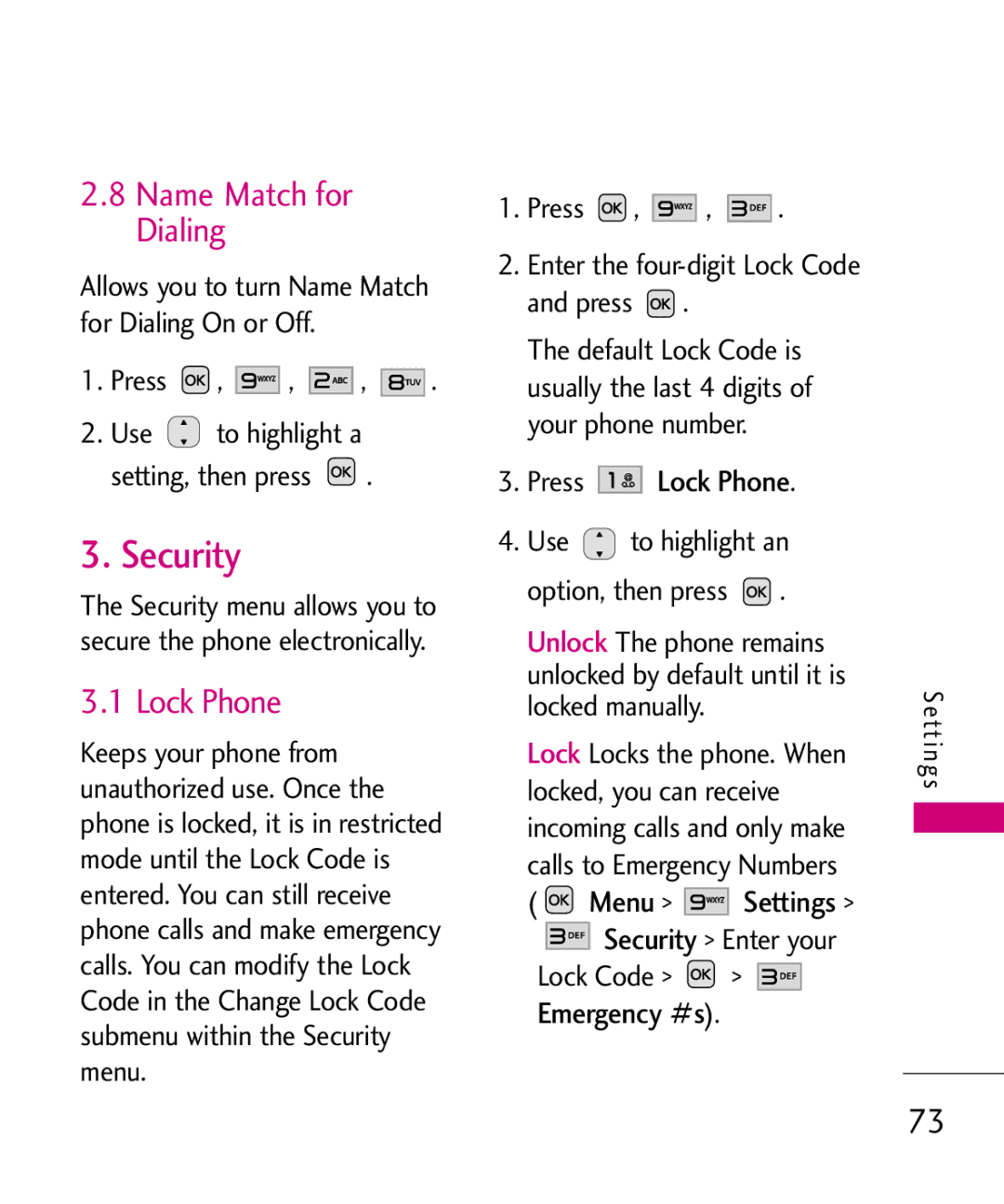 LG Electronics MMBB0382401, Nite manual Security, Name Match for Dialing, Press Lock Phone, Menu Set 