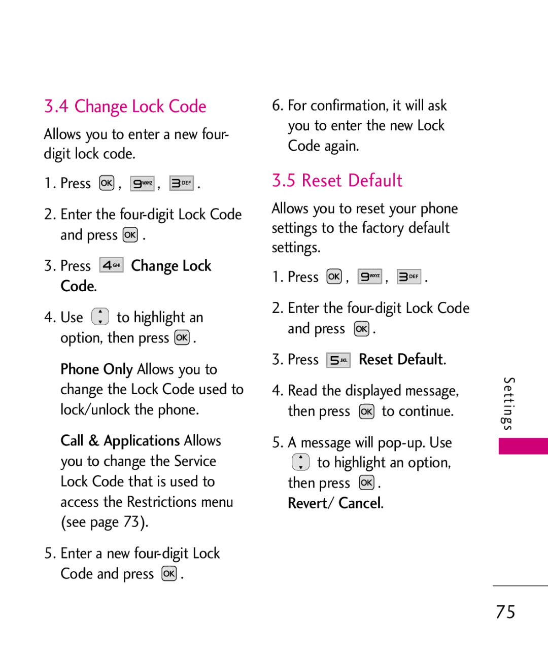 LG Electronics MMBB0382401, Nite manual Press Change Lock Code, Press Reset Default 