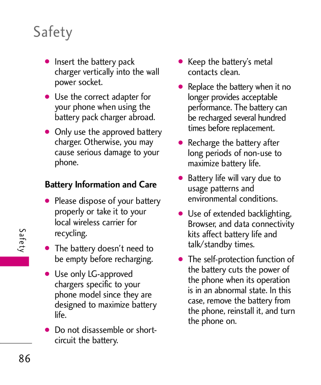 LG Electronics Nite manual Properly or take it to your, Local wireless carrier for, Recycling, Use only LG-approved, Life 