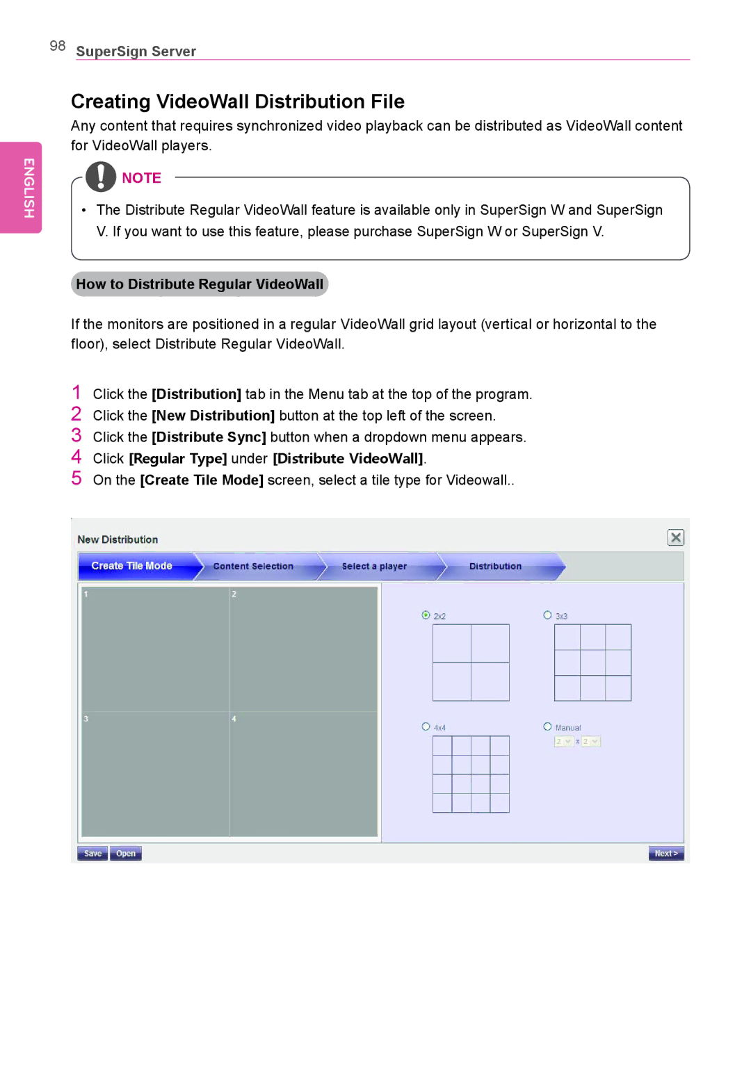 LG Electronics Not available owner manual Creating VideoWall Distribution File, How to Distribute Regular VideoWall 