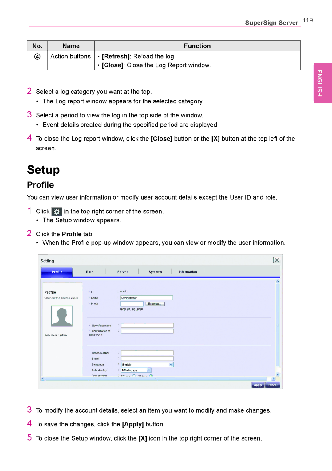 LG Electronics Not available owner manual Setup, Profile 