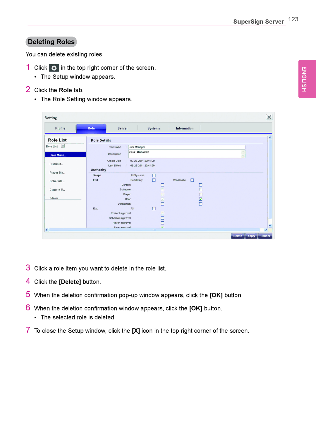 LG Electronics Not available owner manual Deleting Roles 