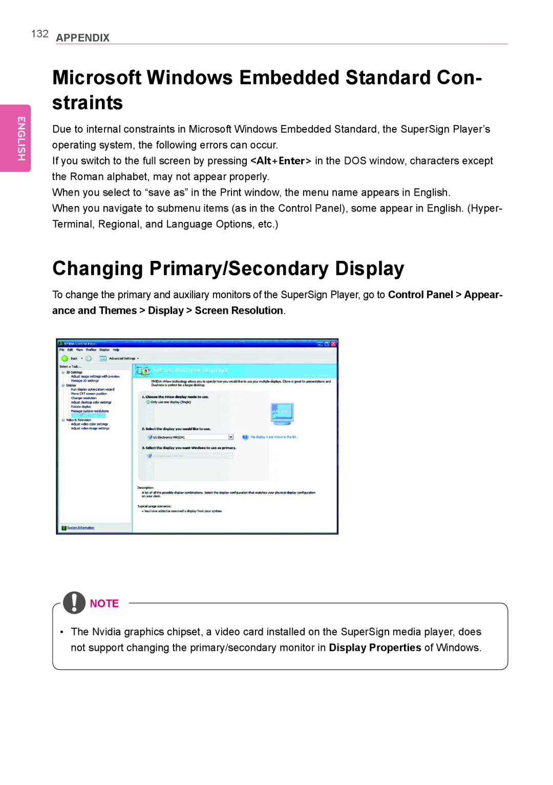 LG Electronics Not available Microsoft Windows Embedded Standard Con- straints, Changing Primary/Secondary Display 