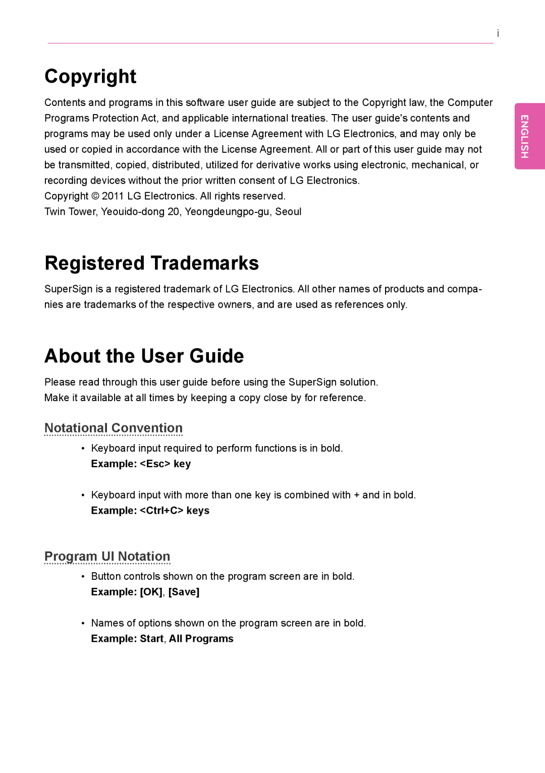 LG Electronics Not available owner manual Copyright, Registered Trademarks, About the User Guide, Notational Convention 