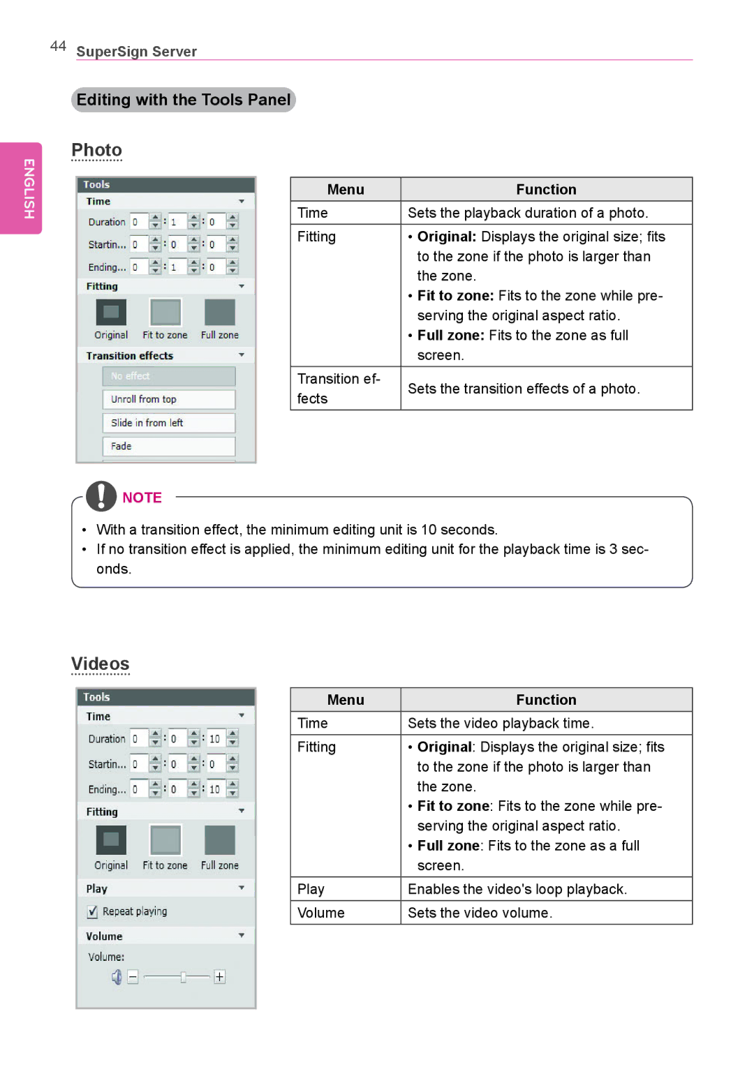 LG Electronics Not available owner manual Photo, Videos, Editing with the Tools Panel, Menu Function 