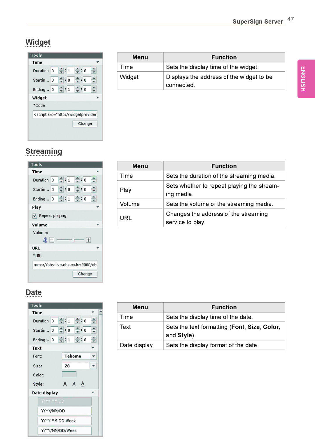 LG Electronics Not available owner manual Widget, Streaming, Date 