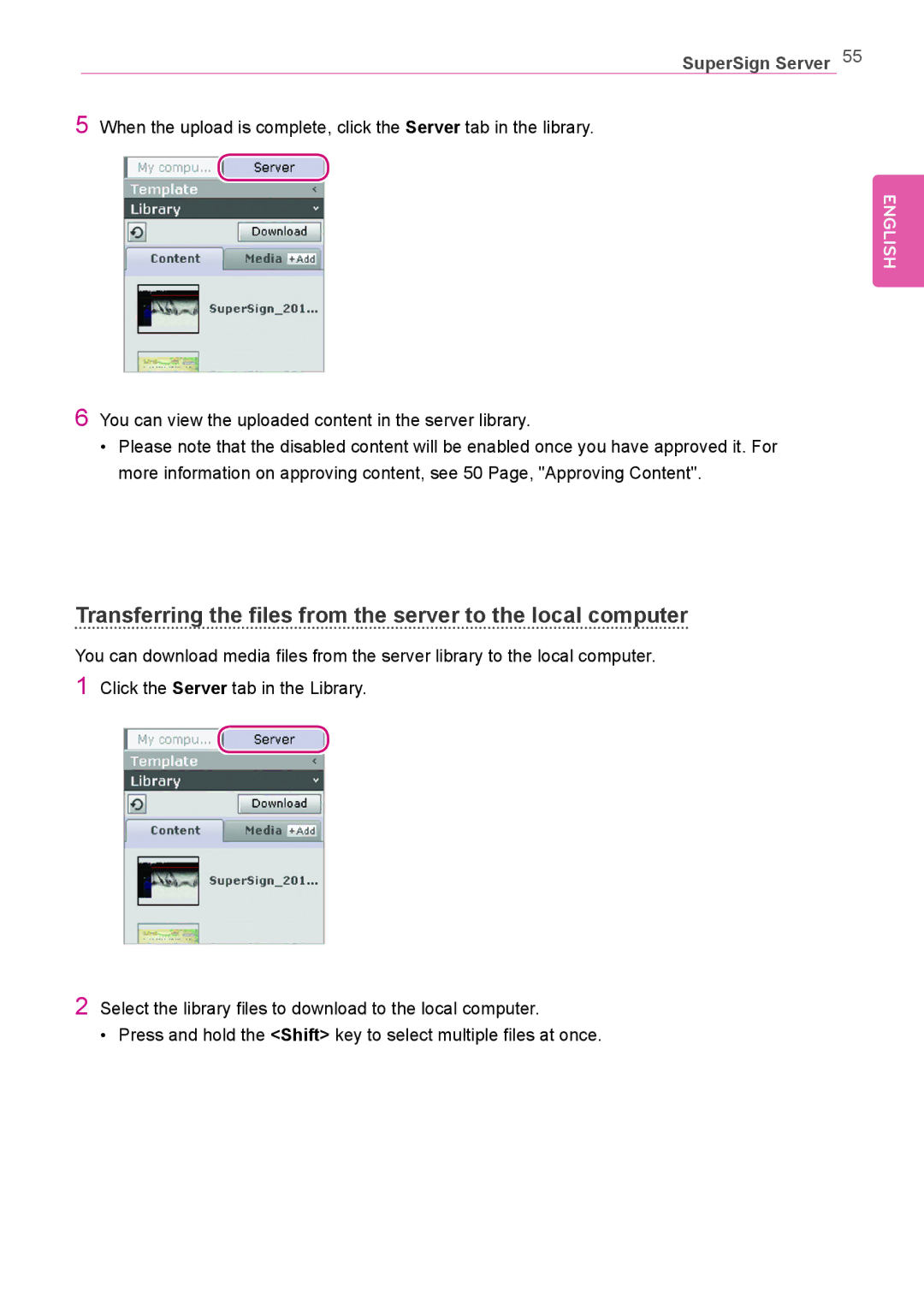 LG Electronics Not available owner manual Transferring the files from the server to the local computer 