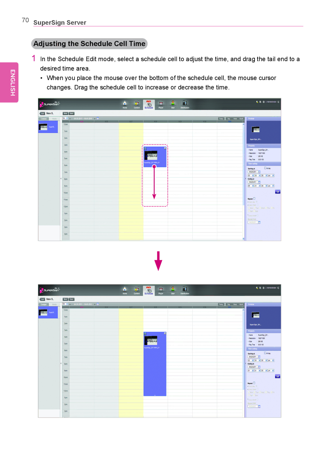 LG Electronics Not available owner manual Adjusting the Schedule Cell Time 