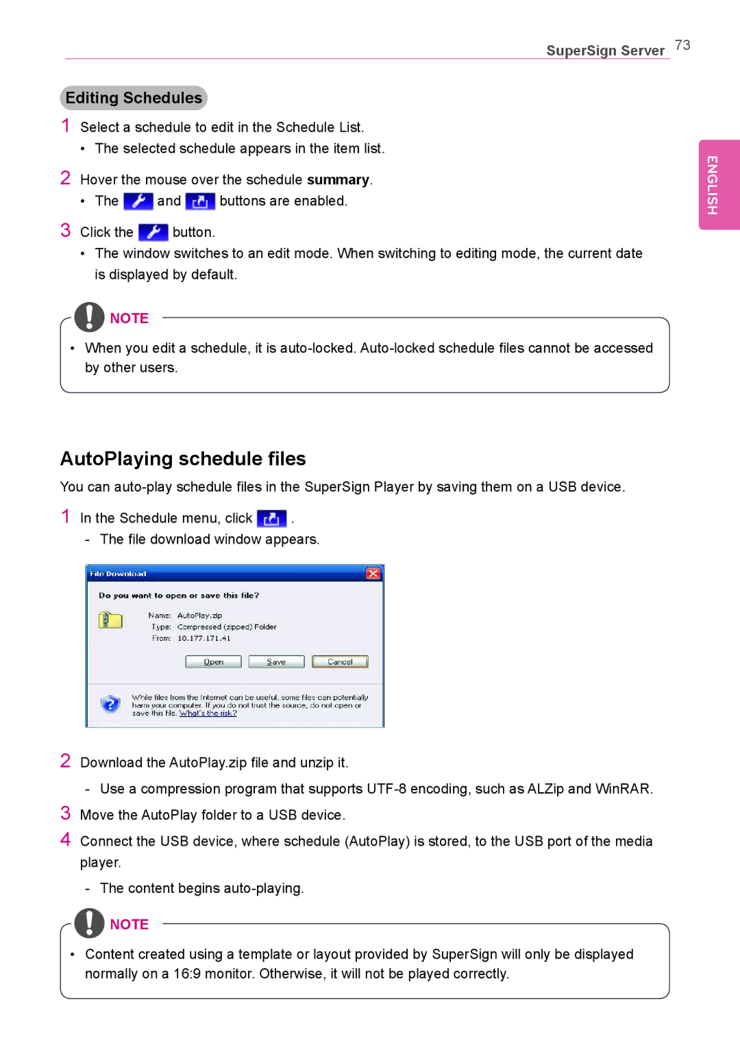 LG Electronics Not available owner manual AutoPlaying schedule files, Editing Schedules 