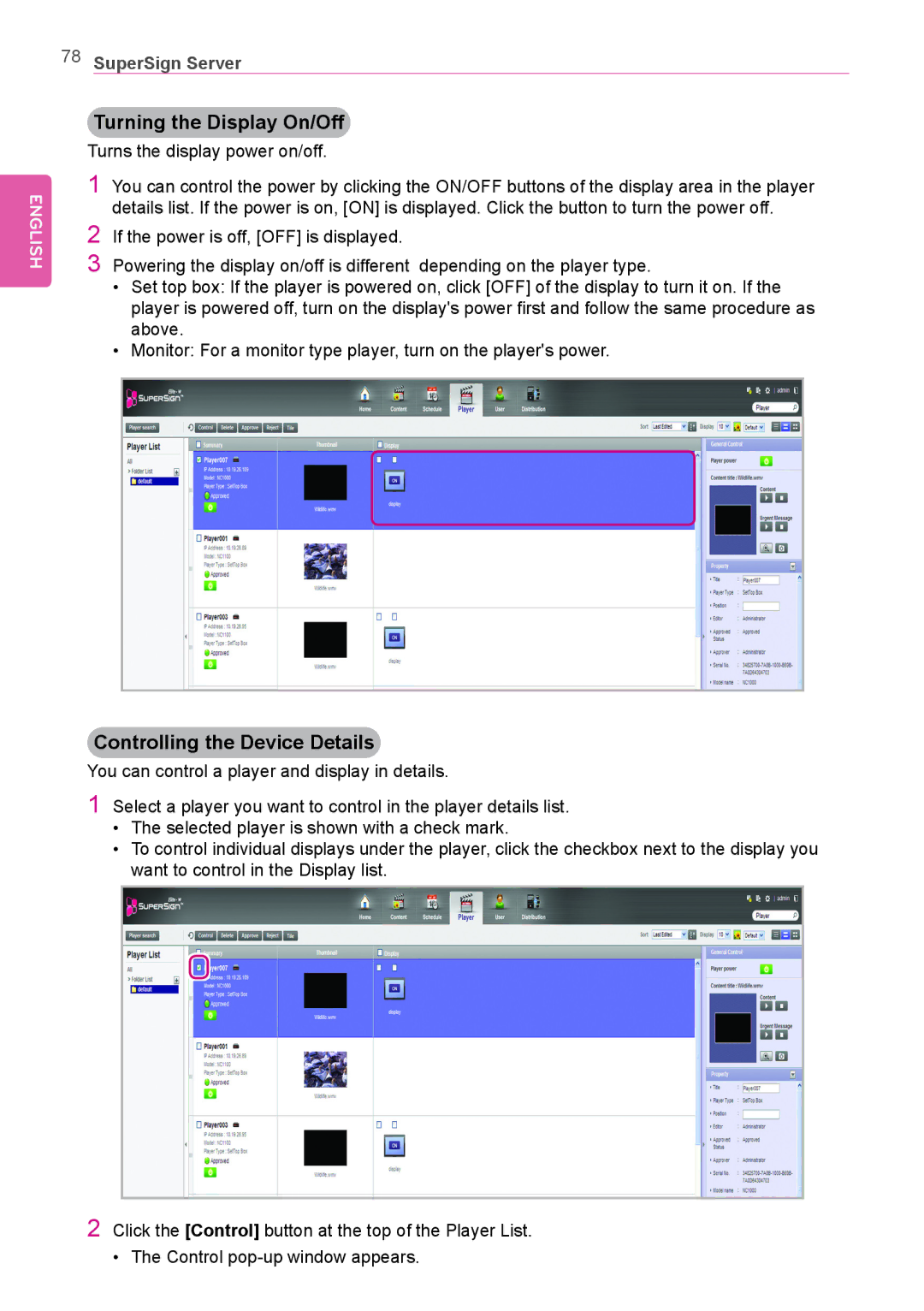 LG Electronics Not available owner manual Turning the Display On/Off, Controlling the Device Details 