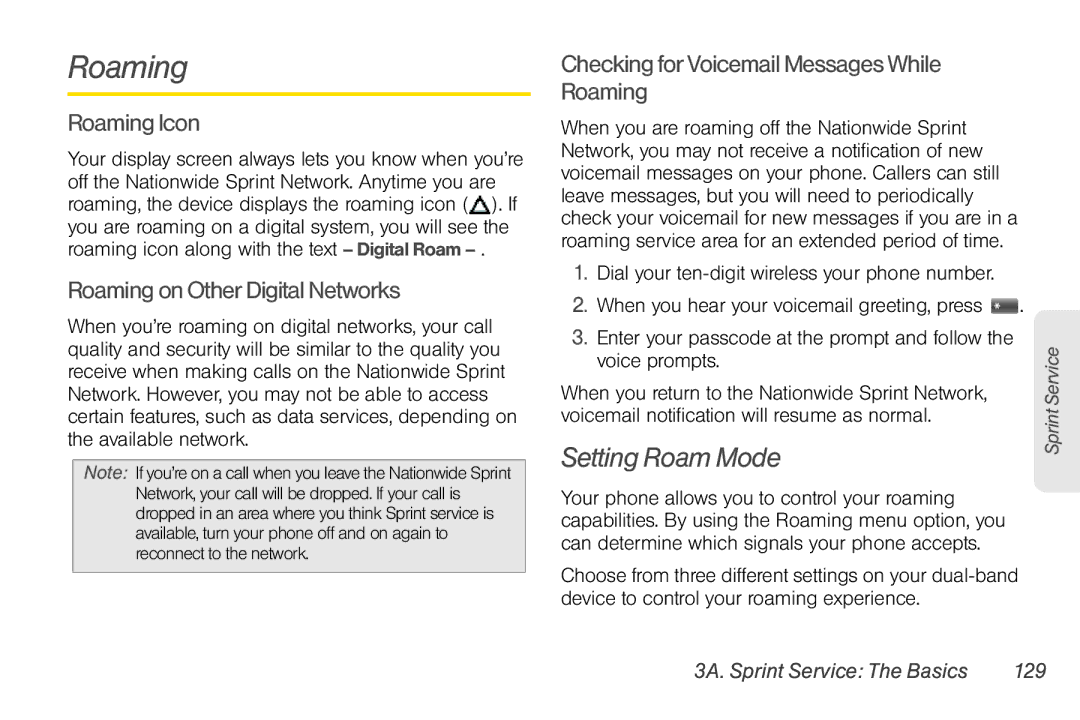 LG Electronics Optimus S manual Setting Roam Mode, Roaming Icon, Roaming on Other Digital Networks 