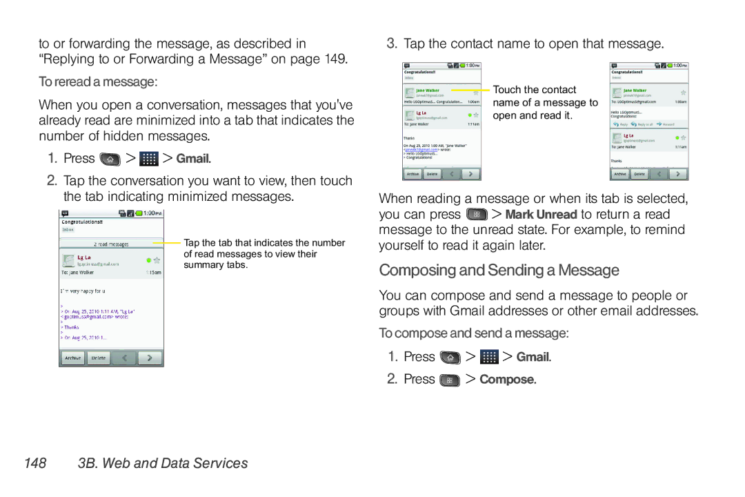 LG Electronics Optimus S manual Composing and Sending a Message, To reread a message, To compose and send a message 