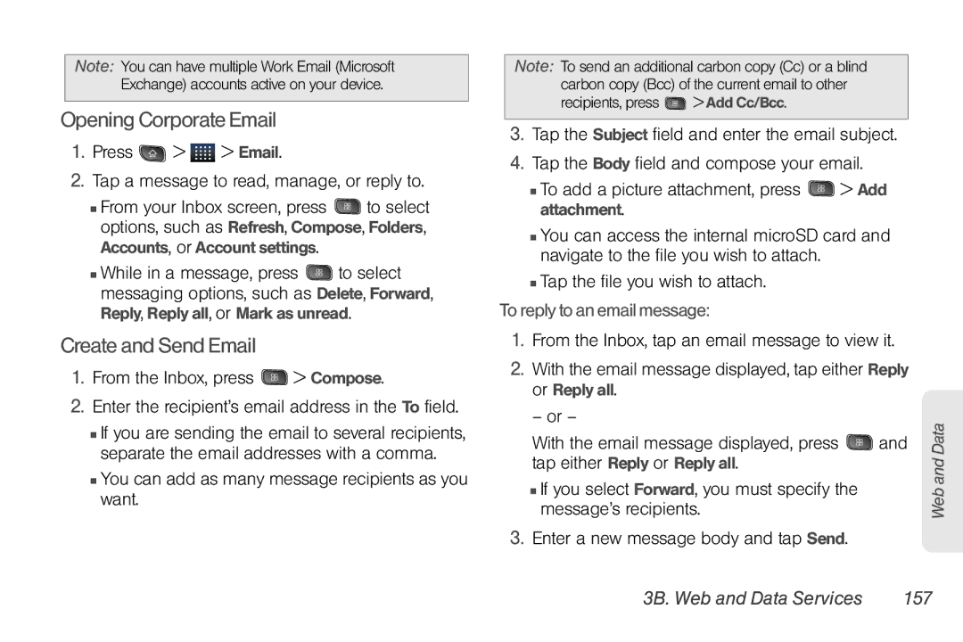 LG Electronics Optimus S manual Opening Corporate Email, Create and Send Email, To reply to an email message 